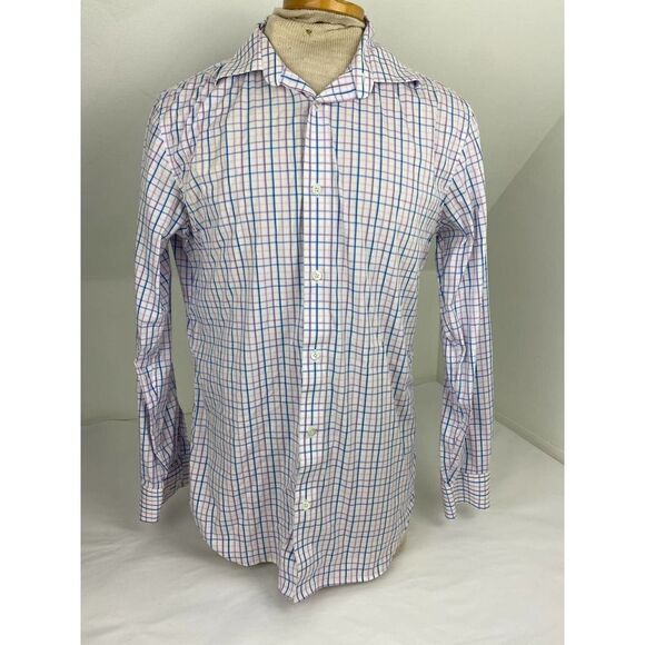 Bonobos Button-Down Shirt Pink and Blue Check Slim Fit Stretch - Size 16 * 36 - Picture 1 of 8